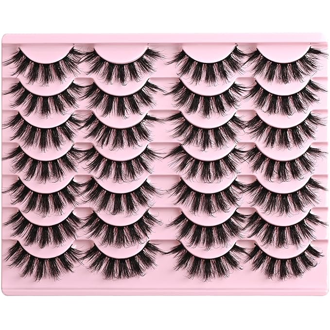 FARRED Fluffy Lashes Natural Eyelashes Short Wispy Eye Lash Strips 14 Pairs Separated Volume Eyelash Pack 17mm Dramatic Wispies Fake Strip Lashes Clusters Cat Eye Pestañas Spiky Look (F6 | 11-17mm)