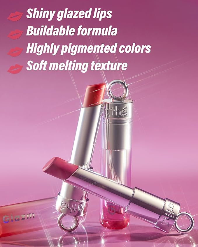 ATHE Glazm Lipbalm Stick - Vegan Glow Korean Lip Balm - Plumping, Volumizing & Highly Pigmented Lipstick - Soft Melting, Buildable Formula - Plant-Derived, Cruelty-Free, 0.12oz. (04 Individual)