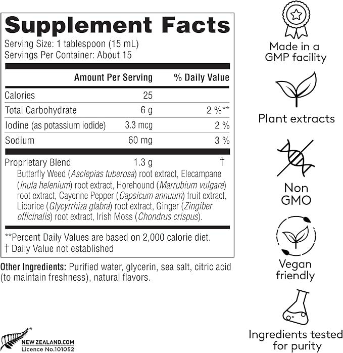 Deep Lung Support Tonic, Traditional Herbal Formula for Respiratory Wellness with Elecampane, White Horehound & Licorice Root, Liquid Absorption, Menthol Flavor, Plant-Based, 7.8 floz