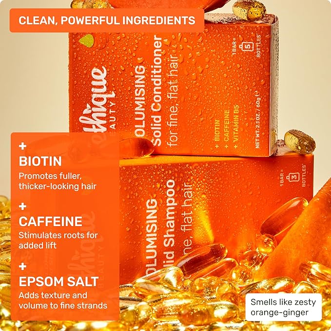 Ethique Volumizing Shampoo Bar with Biotin for thin, fine hair - Plastic-Free, Vegan, Cruelty-Free, 3.88 oz - Formerly Sweet & Spicy - Formerly Sweet & Spicy