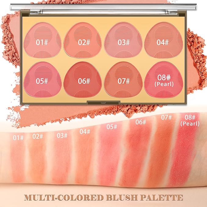 DAGEDA 8 Colors Blush Palette Makeup, Natural Face Blush for Cheeks, Smooth Powder Blush Palette with Brush,Facial Makeup Blushes Set