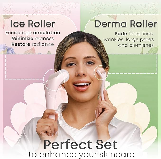 Derma Roller & Ice Roller 2 in 1 for Beard Hair Skin Face 540 Titanium.25mm - Self Care Gifts Facial Skin Care Tools…