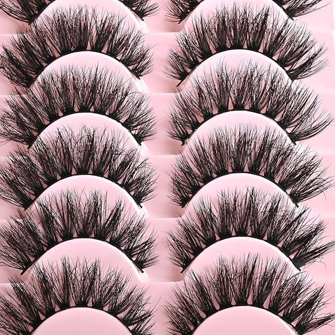 FARRED Wispy Lashes Hybrid Mink Eyelashes 14 Pairs Short Cat Eye Natural Fluffy False Eyelashes Faux Mink Strip Eye Lashes Pack for Daily Makeup (F18 | 8-14 mm)