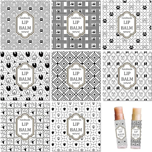 CRASPIRE 80Pcs 8 Styles Lip Balm Sticker Vintage Pattern Self-Adhesive Homemade Lip Balm Labels Vintage Square DIY Label Stickers for Lip Balm Containers Cosmetics Lipsticks