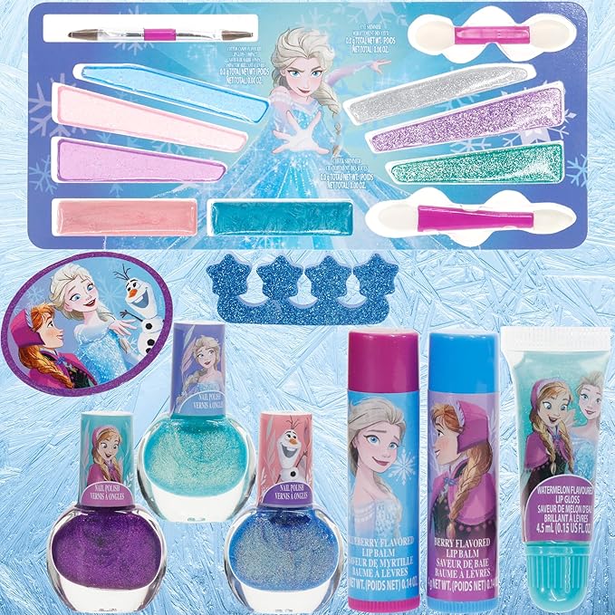 Disney Frozen Train Case Girls Beauty Set, Kids Makeup Kit for Girls, Real Washable Toy Makeup Set, Frozen Gift, Play Makeup, Pretend Play, Party Favor, Birthday, Toys Ages 3 4 5 6 7 8 9 10 11 12