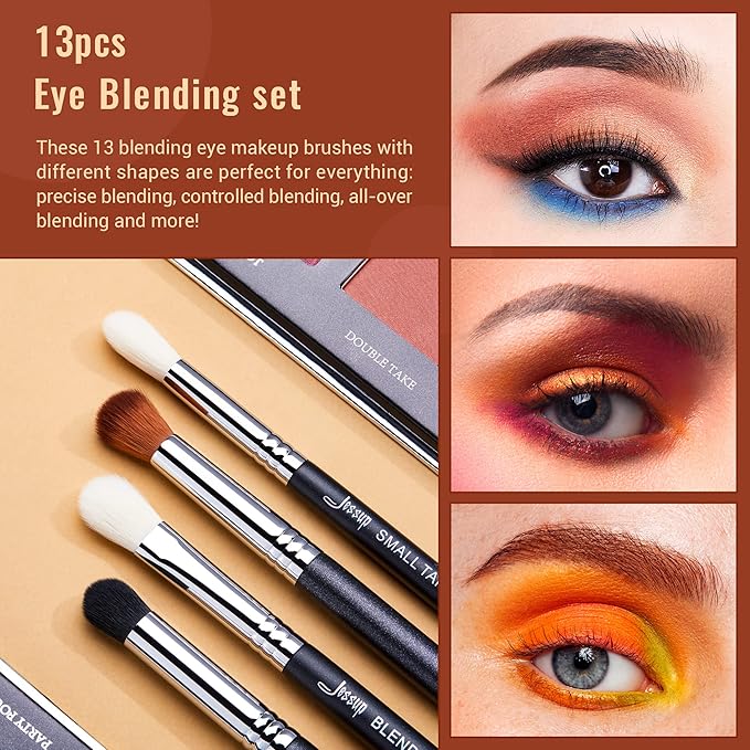 Jessup Eye Makeup Brushes Set Professional Blending Brush for Makeup Eyeshadow 13pcs Premium Synthetic Blender Brush Makeup Black T338