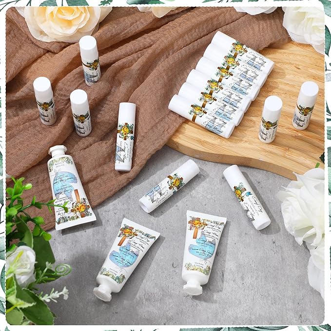 144 Pcs Christian Lip Balm Hand Cream Set Party Favors, Include 36 Bible Lip Balm 36 Moisturizing Hand Cream 36 Bags 36 Cards and Ropes for Accessories Gifts (Biblical, Cross)