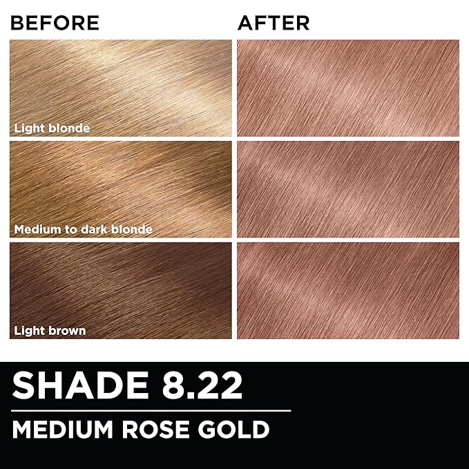 Garnier Hair Color Olia Ammonia-Free Brilliant Color Oil-Rich Permanent Hair Dye, 8.22 Medium Rose Gold, 2 Count (Packaging May Vary)