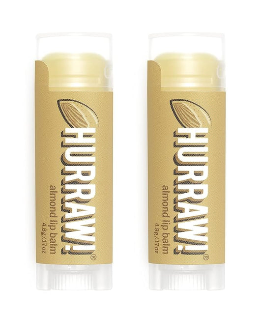 Hurraw! Almond Lip Balm, 2 Pack: Organic, Certified Vegan, Cruelty and Gluten Free. Non-GMO, 100% Natural Ingredients. Bee, Shea, Soy and Palm Free. Made in USA