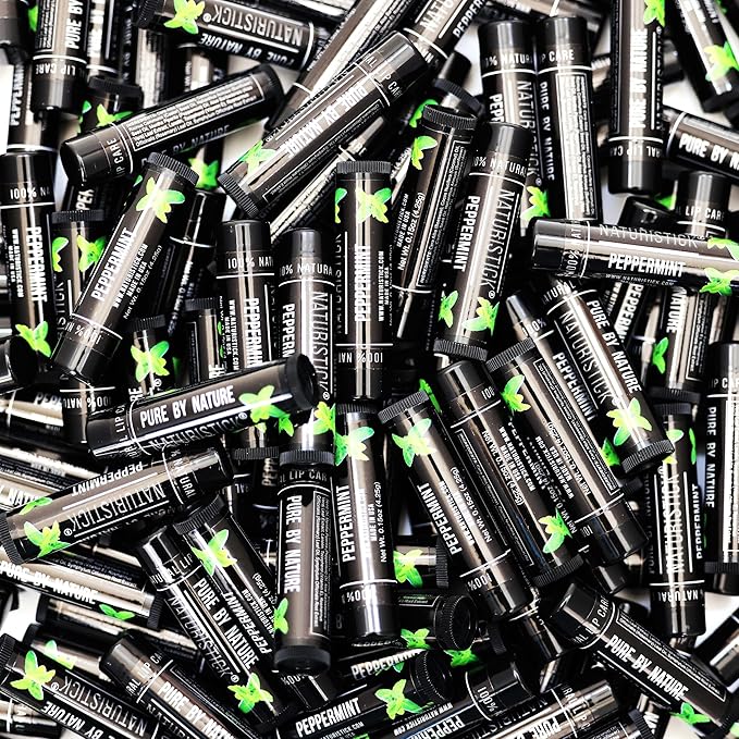 150-Pack Lip Balm in Bulk by Naturistick. Peppermint Scent in Classic Black Tubes. 100% Natural Ingredients. Best Beeswax Chapstick for Dry, Chapped Lips. Made in USA