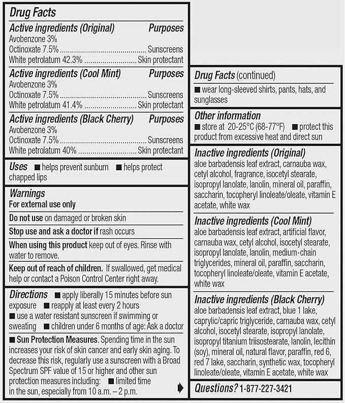 ChapStick Moisturizer Original, Black Cherry and Cool Mint Lip Balm Tubes Variety Pack, SPF 15 and Skin Protectant - 0.15 Oz (Pack of 3)