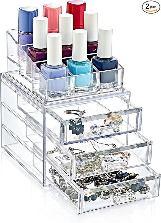 Boxup Makeup Organizer 3 Drawers,Makeup Organizers For Nail Polishers Clear Cosmetic Display Cases Stackable Storage Box With 3 Drawers For Vanity