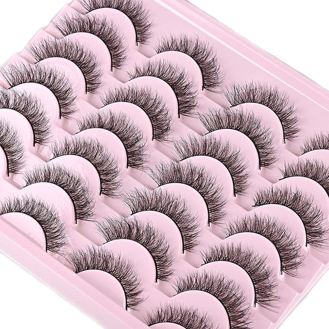 FARRED Natural Lashes Short Eyelashes Wispy False Mink Lash Pack 14 Pair Natural Look Fluffy Cat Eye Strip Eyelash Small Fake Lashes Full Pestañas Sets for MUA and Beginners Daily Makeup (F1 | 8-14mm)