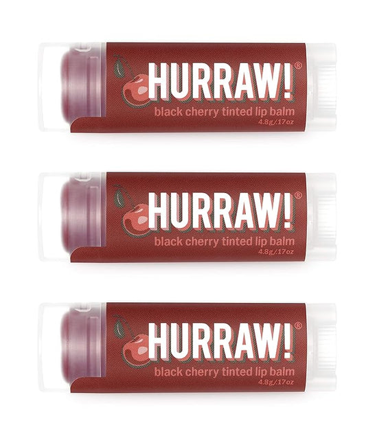 Hurraw! Black Cherry Tinted Lip Balm, 3 Pack: (Sheer Red Tint) Organic, Certified Vegan, Cruelty and Gluten Free. Non-GMO, 100% Natural Ingredients. Bee, Shea, Soy and Palm Free. Made in USA