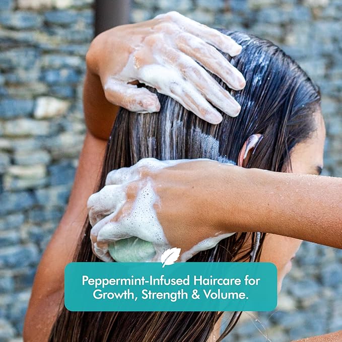 Castor Oil Shampoo & Conditioner Bar Set Bundle – With Peppermint Essential Oils & Biotin – Nourishing, Volumizing & Strengthening – Plastic-Free, Frizz Control – 7.8oz