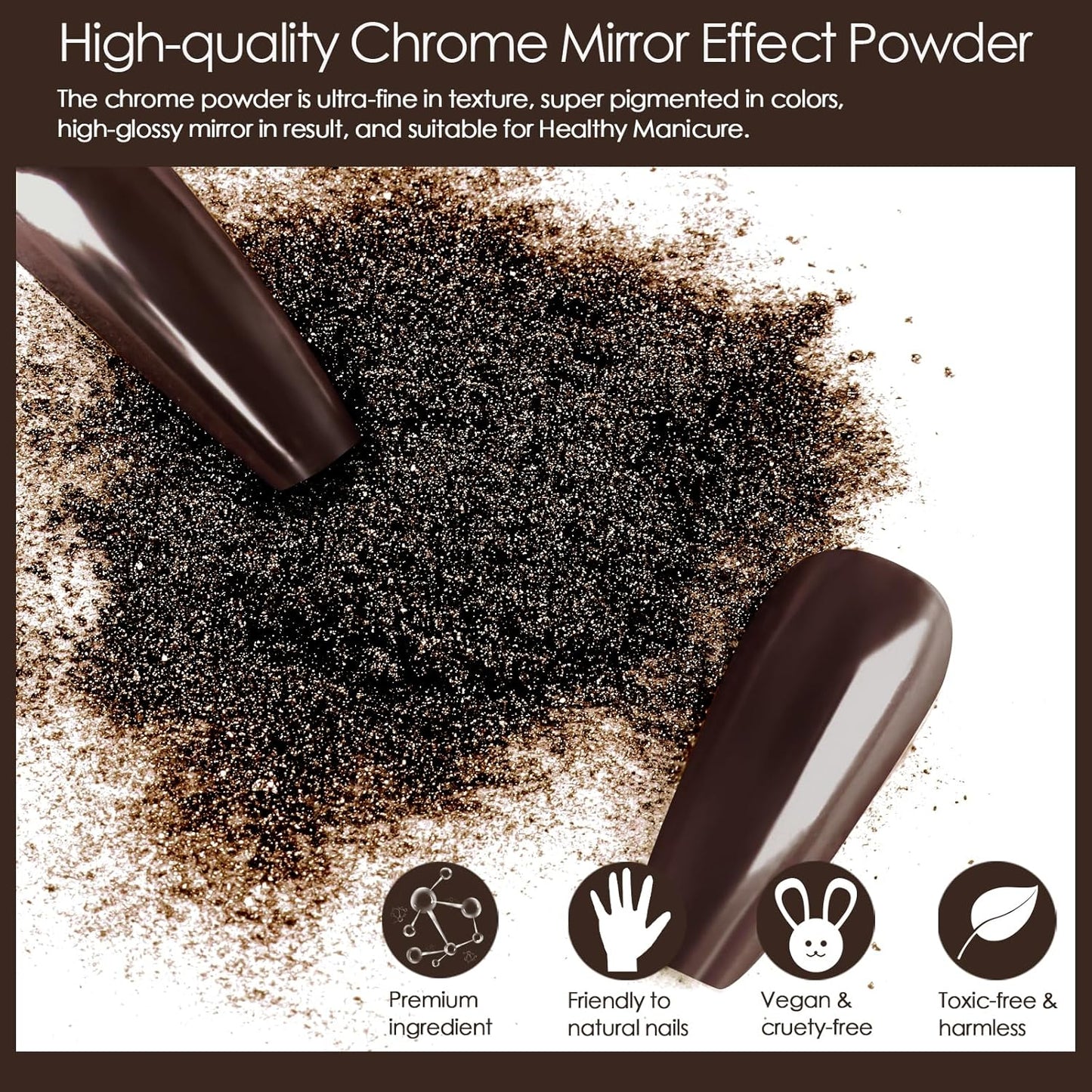 Allstarry Brown Chrome Nail Powder, 2pcs Metallic Mirror Effect Dust Glitter Glazed Manicure Decoration Reflective Pigment for Gel Polish Nail Art Decoration Resin Craft, Festivals - Dark Coffee