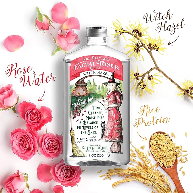 Dr. Saymans Alcohol-Free Facial Toner with Witch Hazel, Rosewater & Rice Protein, Removes Impurities & Hydrates Your Face, 9 oz