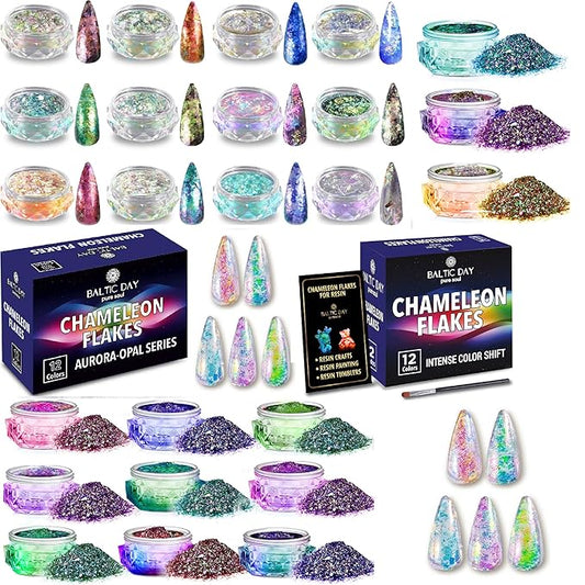 Chameleon Flakes & Chameleon Aurora Opal Flakes - Chameleon Flakes for Resin, Nails - Chameleon Mica Powder for Epoxy Resin, Paint