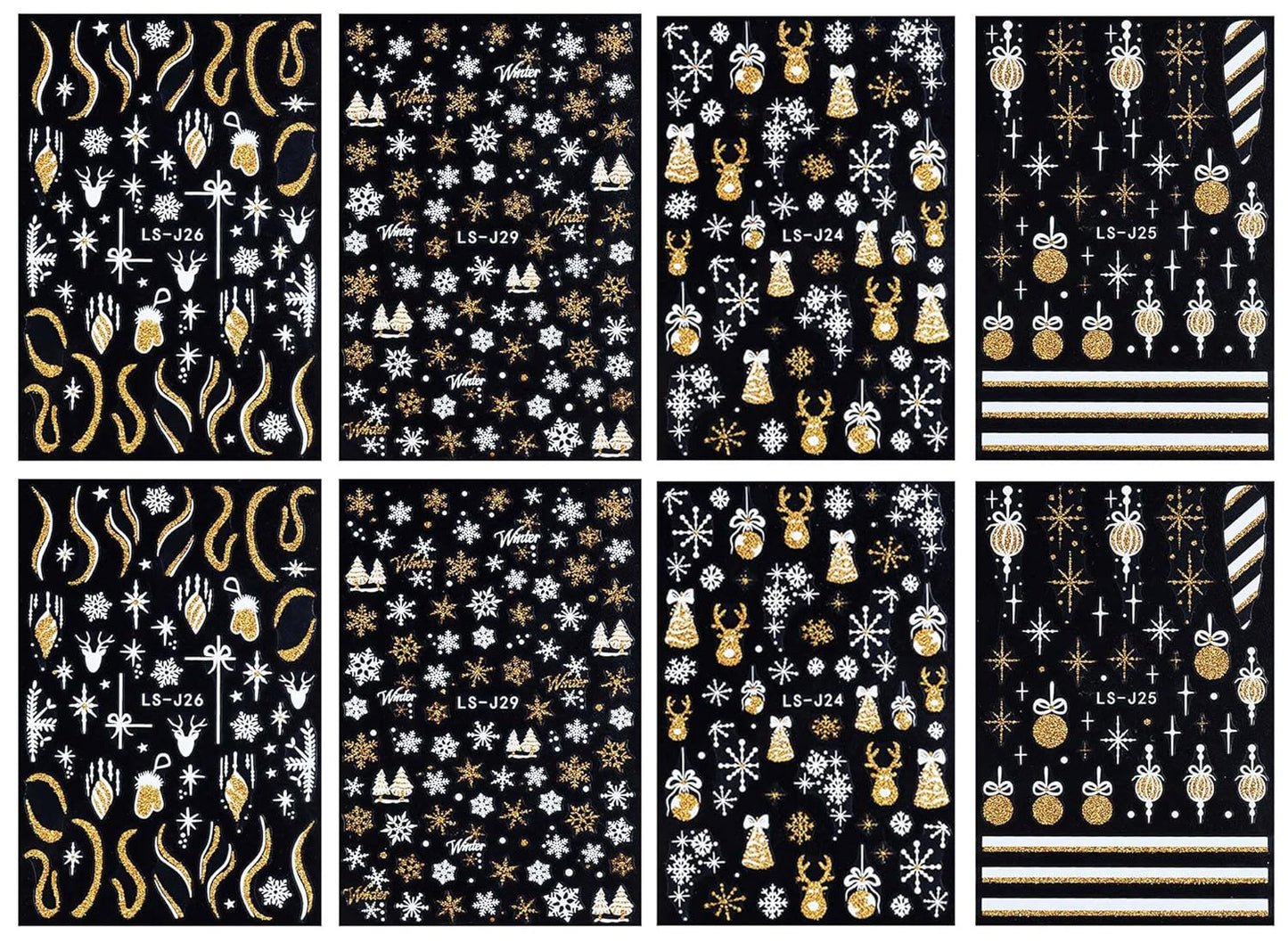 8 Sheets Glitter Christmas Nail Art Stickers Decals Self-Adhesive Holiday Gold Snowman Snowflake Winter Nail Supplies Nail Art Design Decoration Accessories