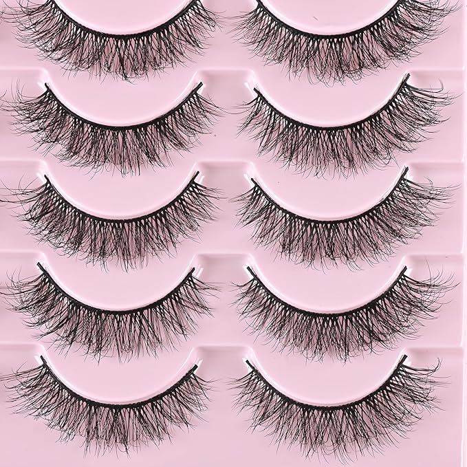 FARRED Natural Lashes Short Eyelashes Wispy False Mink Lash Pack 14 Pair Natural Look Fluffy Cat Eye Strip Eyelash Small Fake Lashes Full Pestañas Sets for MUA and Beginners Daily Makeup (F1 | 8-14mm)