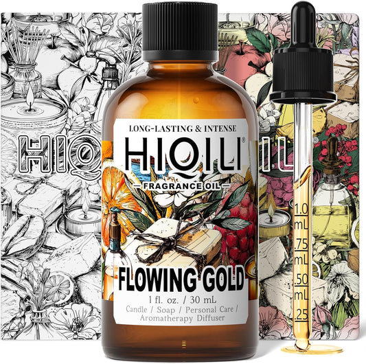 HIQILI Flowing Gold Fragrance Oil - Perfect for Soap & Candles, Inspired by R.Bane One-Mill, Men's Perfumes Making, for Essential Oil Diffusers Use - 1Fl Oz