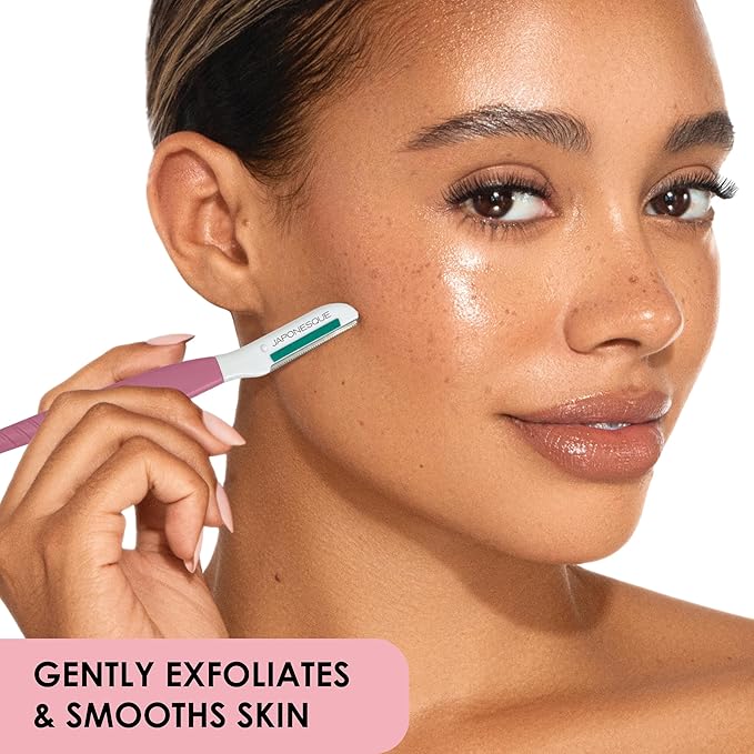 JAPONESQUE Dermaplaner with Soothing Aloe Comfort Strip - Skin Tool with Ultra Precision Blade for Facial Hair Removal and Exfoliation, 3pk.