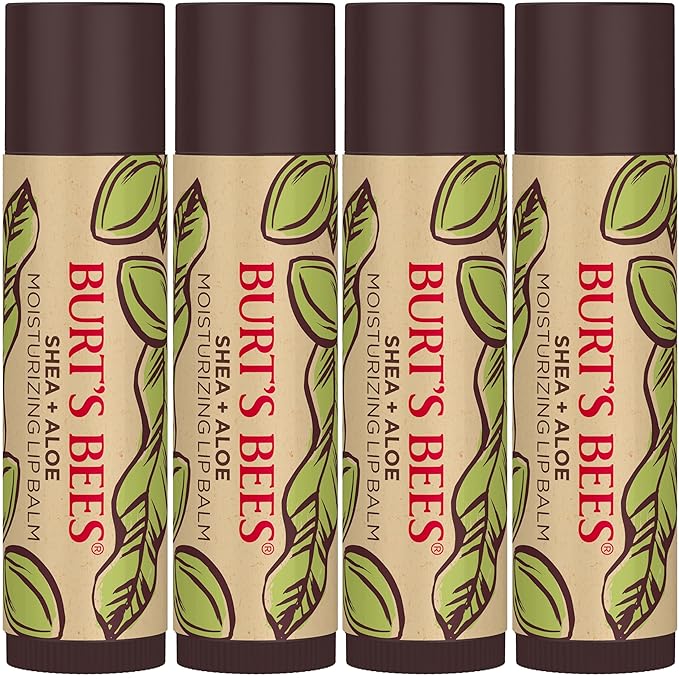 Burt's Bees Lip Balm Mothers Day Gifts for Mom - Shea and Aloe Lip Moisturizer With Responsibly Sourced Beeswax, Tint-Free, Natural Origin Conditioning Lip Treatment, 4 Tubes, 0.15 oz.