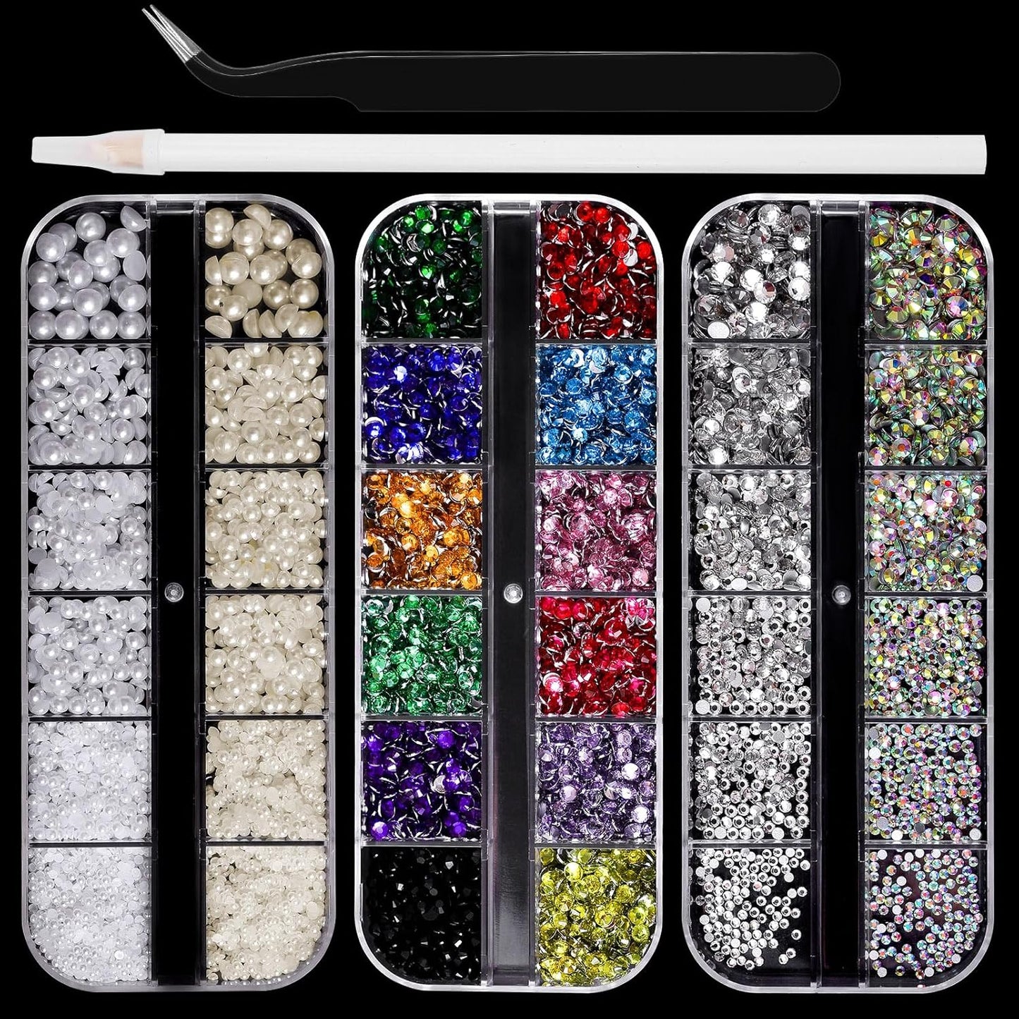 Flatback Rhinestones Half Pearls for Crafting, 1.6-4mm Colorful Crystal AB Rhinestones and 1.5-6mm Small Pearls for Bedazzling, Clothes and Nails Art