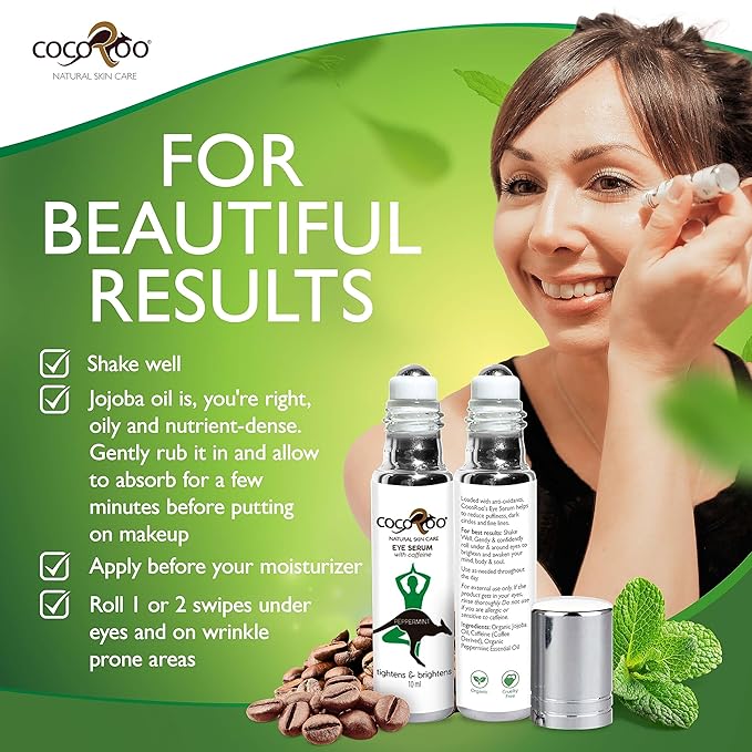 Caffeinated Eye Serum, Nutrient-Dense, 100% Pure, Natural & Vegan (Peppermint)