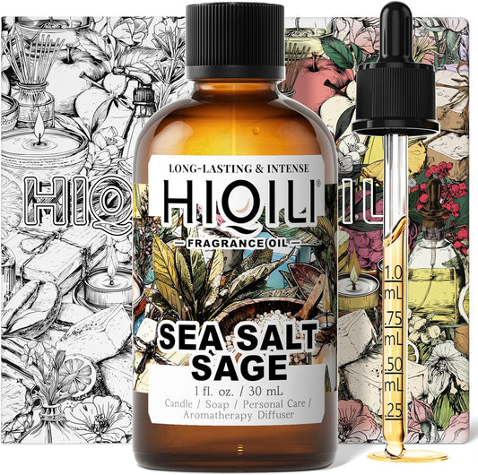 HIQILI Sea Salt Sage Fragrance Oil for Diffuser Use, Candle Making Scents, Soap Making Supplies, Car/Hotel Collection Diffuser Oil - 1 Fl Oz