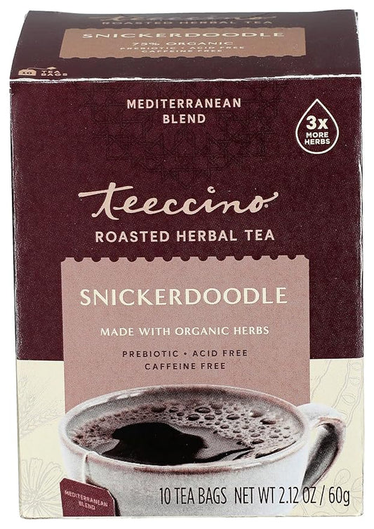 Teeccino Snickerdoodle Herbal Tea - Dessert Beverage That’s Prebiotic, Caffeine-Free & Acid Free, 10 Tea Bags